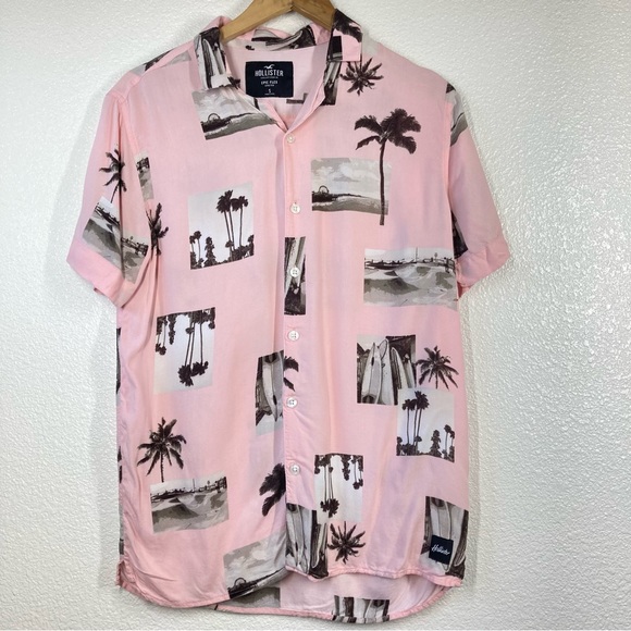 Hollister Mens Beach Shirt Small Pink Button Down Short Sleeve skatepark print - Picture 6 of 14